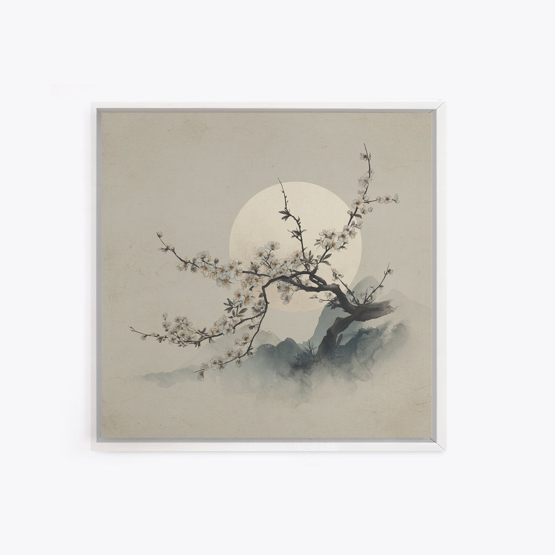 Plum Blossom Branch Painted Canvas Print, Asian Inspired Art, Neutral Wall Art, Living Room Decor, Fine Art, Harmony, ASI-1x1-60