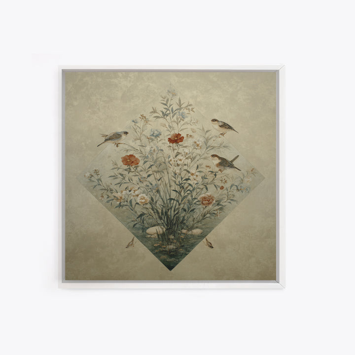 Fan Shaped Composition of Blossoms and Birds Canvas Print, Asian Inspired Art, Gallery Decor, Living Room Decor, Harmony, ASI-1x1-65