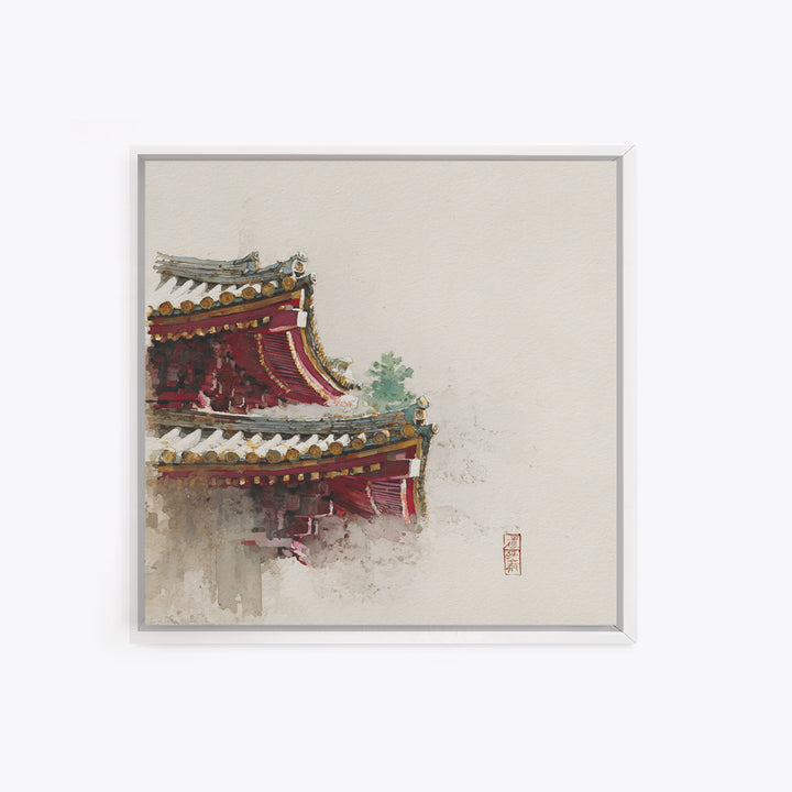 Temple Roof Detail Framed Canvas Print, Asian Inspired Art, Zen Wall Art, Living Room Decor, Fine Art, Harmony, Art Print, ASI-1x1-71
