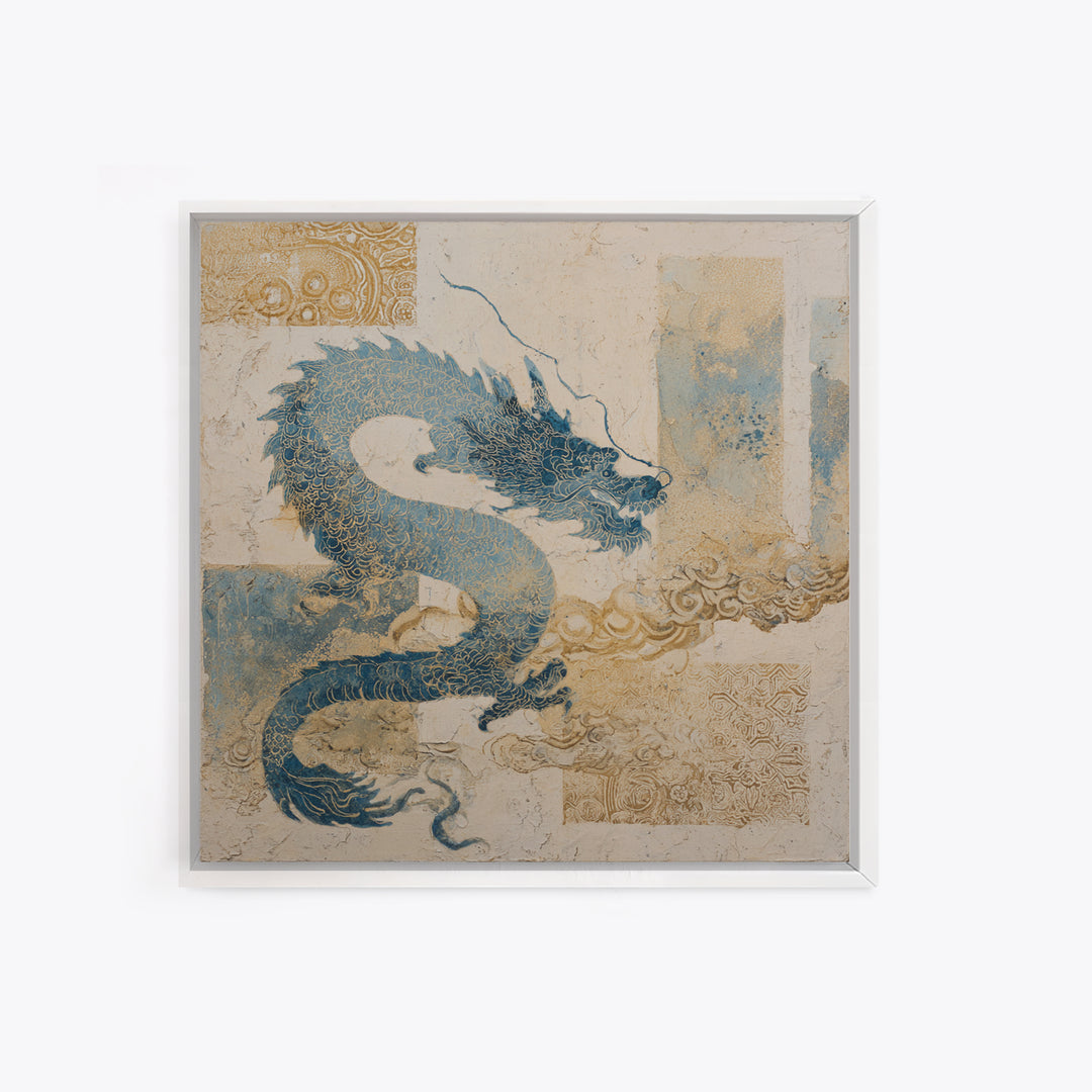 Dragon Curling Through Clouds Canvas Print, Asian Inspired Art, Boho Decor, Living Room Decor, Fine Art, Harmony, Digital Art, ASI-1x1-85