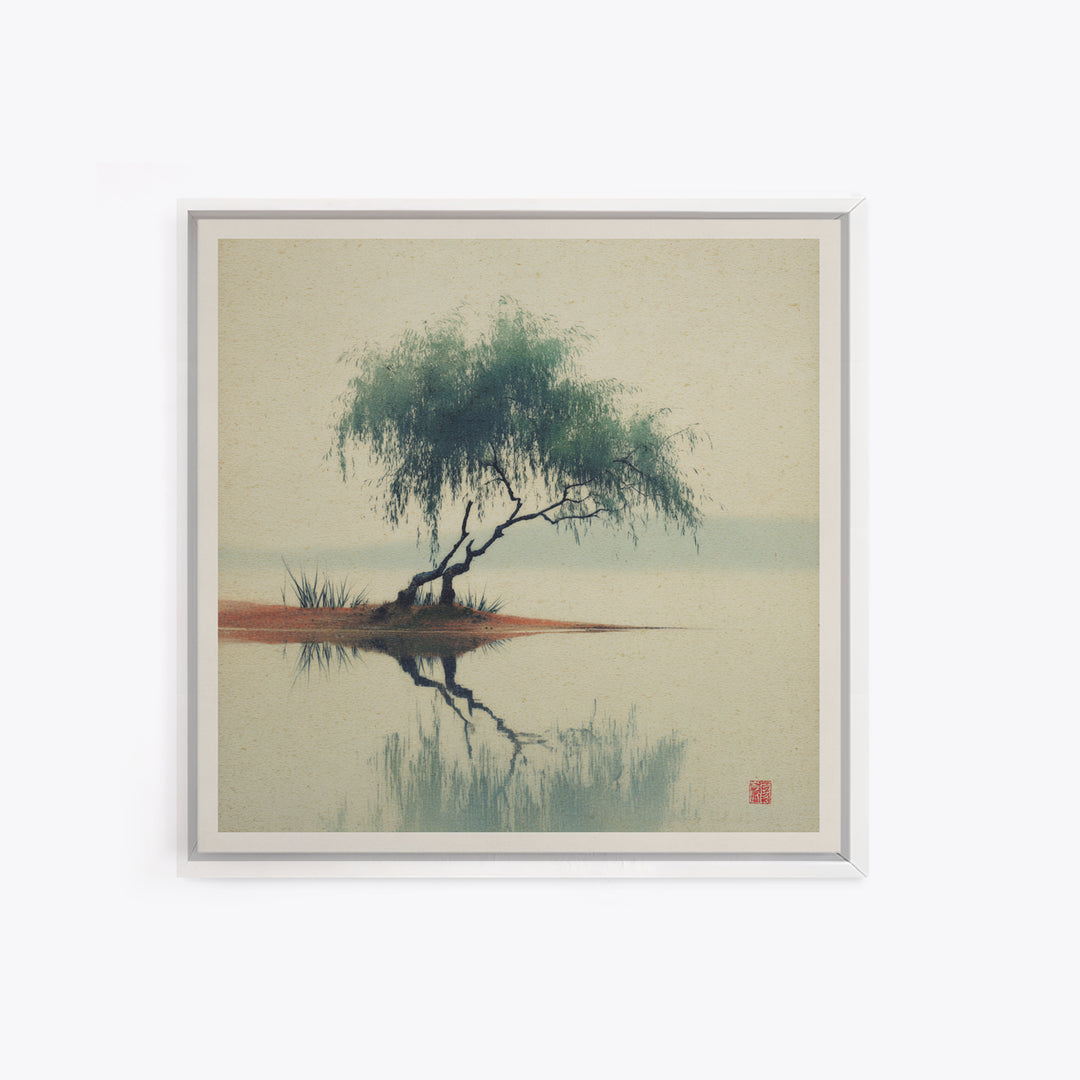 Willow Tree over a Reflective Pond Canvas Print, Asian Inspired Art, Spiritual Wall Art, Living Room Decor, Fine Art, Harmony, ASI-1x1-90