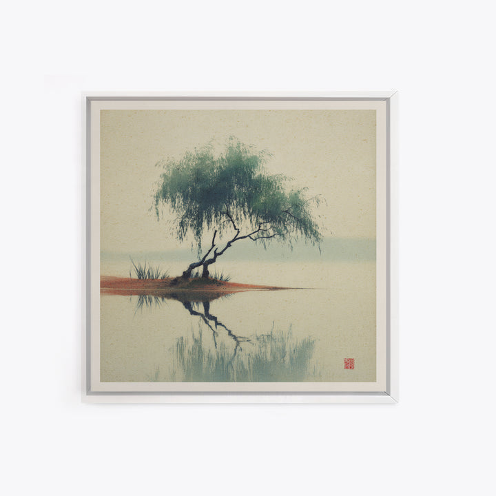 Willow Tree over a Reflective Pond Canvas Print, Asian Inspired Art, Spiritual Wall Art, Living Room Decor, Fine Art, Harmony, ASI-1x1-90