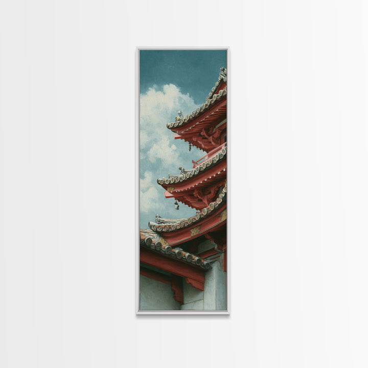 Temple Roof Detail Canvas Print, Asian Inspired Art, Bird Art, Living Room Decor, Fine Art, Harmony, Japanese Art Print, ASI-1x3-11