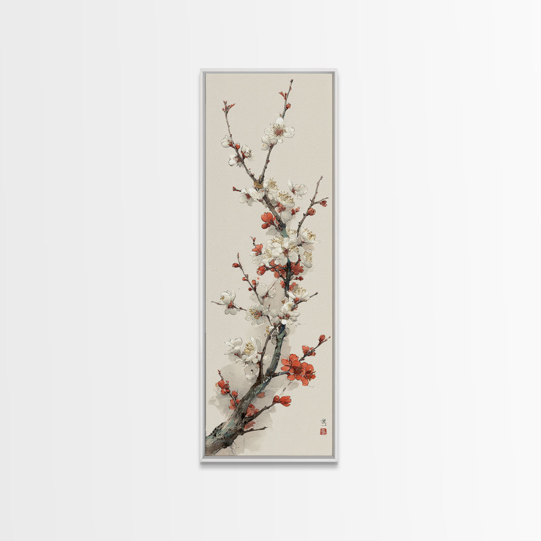 Plum Blossom Branch Painted Framed Canvas Print, Asian Inspired Art, Art Print, Living Room Decor, Oil Painting, Harmony, ASI-1x3-24