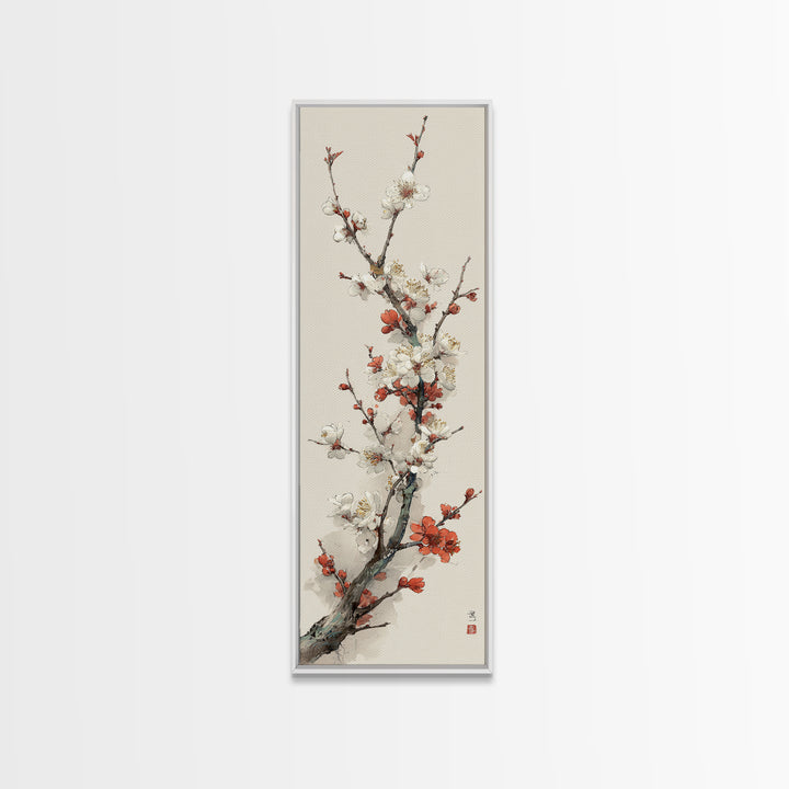 Plum Blossom Branch Painted Framed Canvas Print, Asian Inspired Art, Art Print, Living Room Decor, Oil Painting, Harmony, ASI-1x3-24