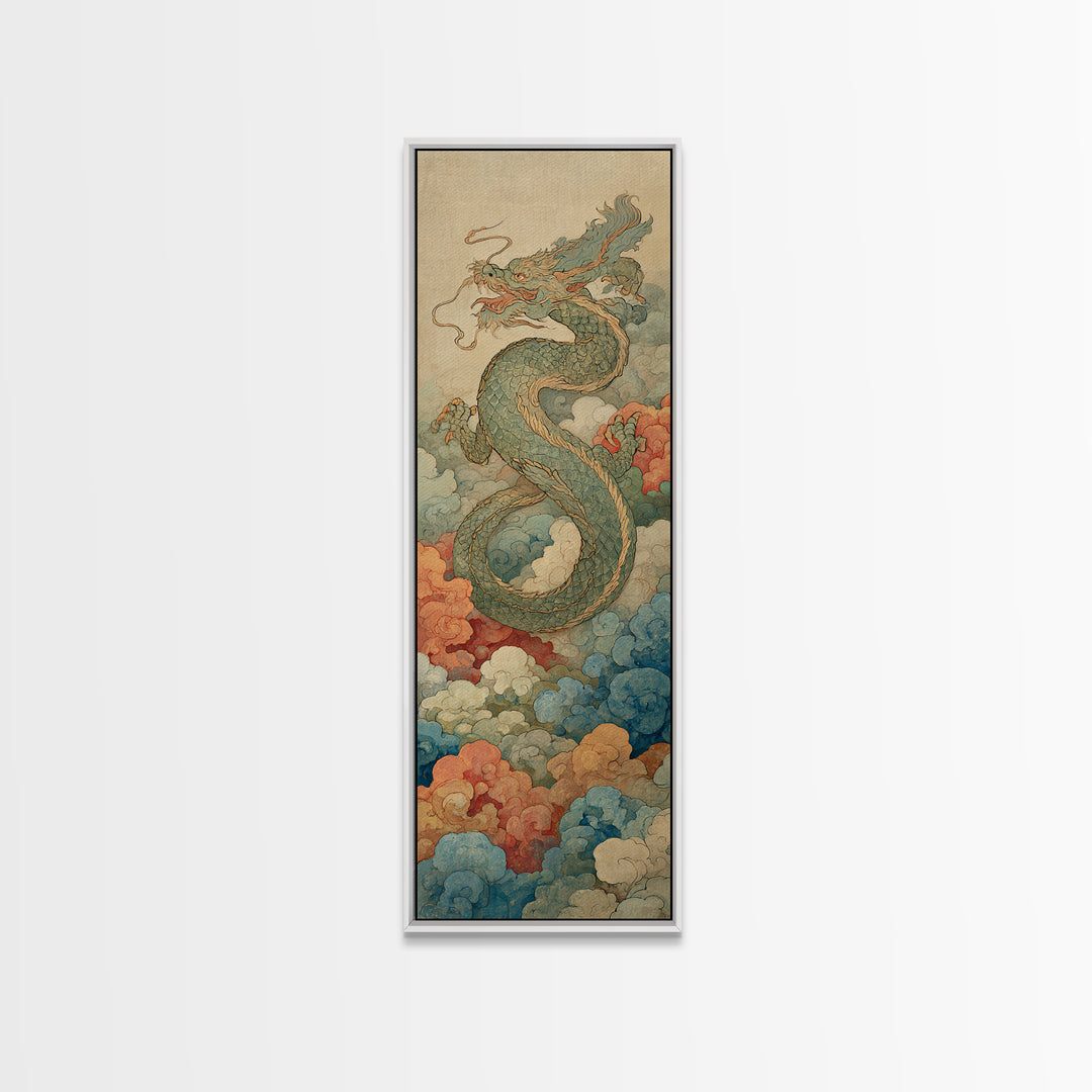 Dragon Curling Through Clouds Canvas Print, Asian Inspired Art, Wall Decor, Living Room Decor, Harmony, Farmhouse Wall Art, ASI-1x3-25