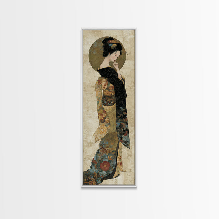 Elegant Geisha Portrait Canvas Print, Asian Inspired Art, Modern Wall Decor, Living Room Decor, Oil Painting, Harmony, ASI-1x3-42
