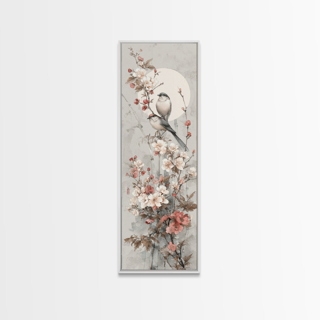 Fan Shaped Composition of Blossoms and Birds Canvas Print, Asian Inspired Art, Modern Wall Decor, Living Room Decor, Harmony, ASI-1x3-5