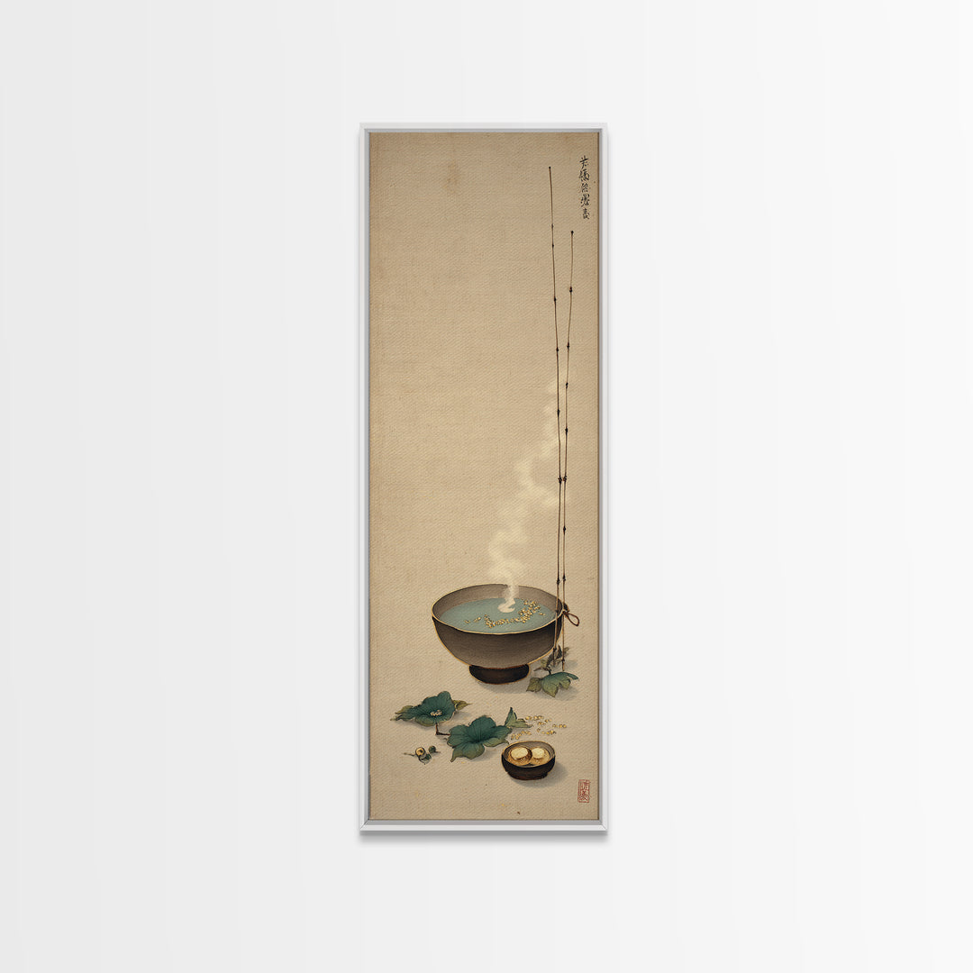 Tea Bowl and Steam Still Life on Canvas Print, Asian Inspired Art, Farmhouse Wall Art, Living Room Decor, Fine Art, Harmony, ASI-1x3-51