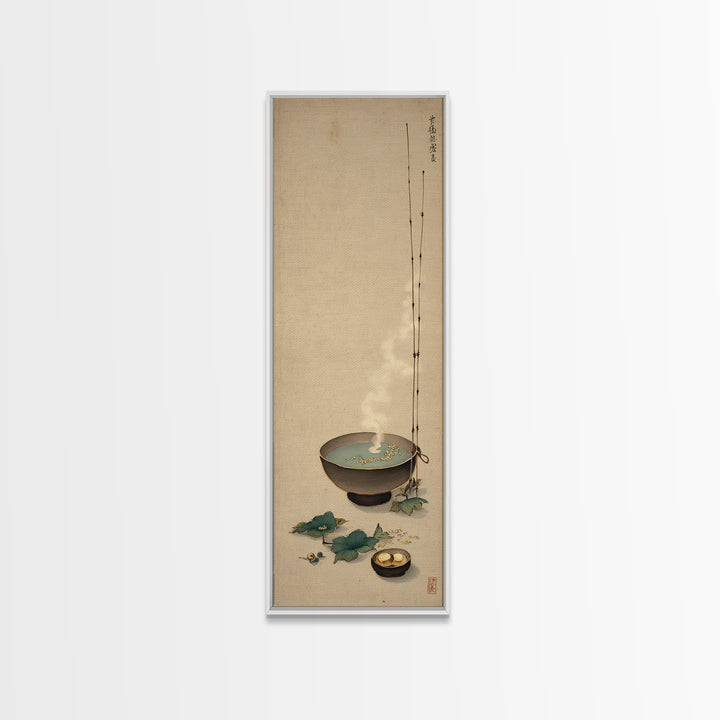 Tea Bowl and Steam Still Life on Canvas Print, Asian Inspired Art, Farmhouse Wall Art, Living Room Decor, Fine Art, Harmony, ASI-1x3-51