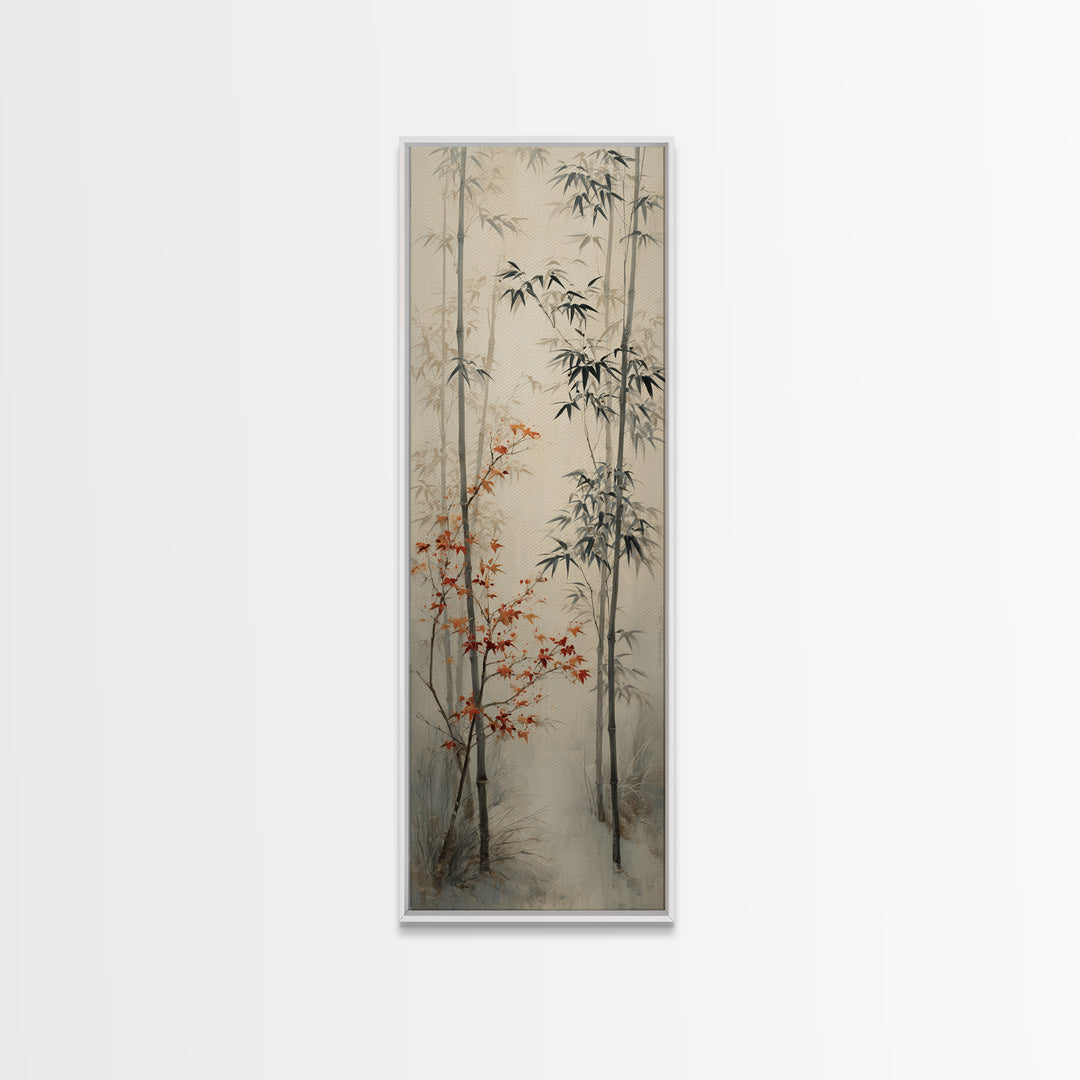 Minimal Bamboo Stalks Framed Canvas Print, Asian Inspired Art, Statement Artwork, Living Room Decor, Fine Art, Harmony, ASI-1x3-8