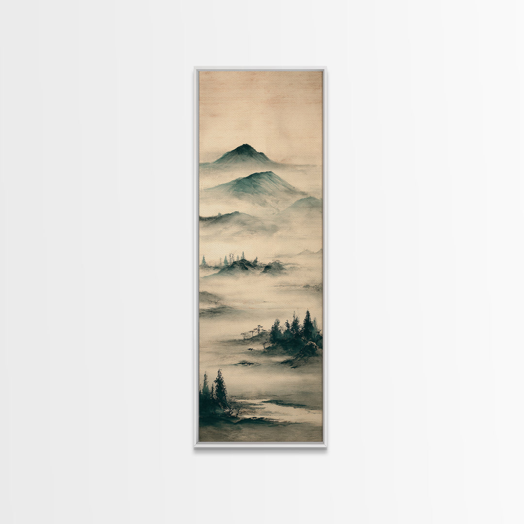 Japanese Ink Landscape Canvas Print, Asian Inspired Art, Farmhouse Wall Art, Living Room Decor, Harmony, Spiritual Wall Art, ASI-1x3-88