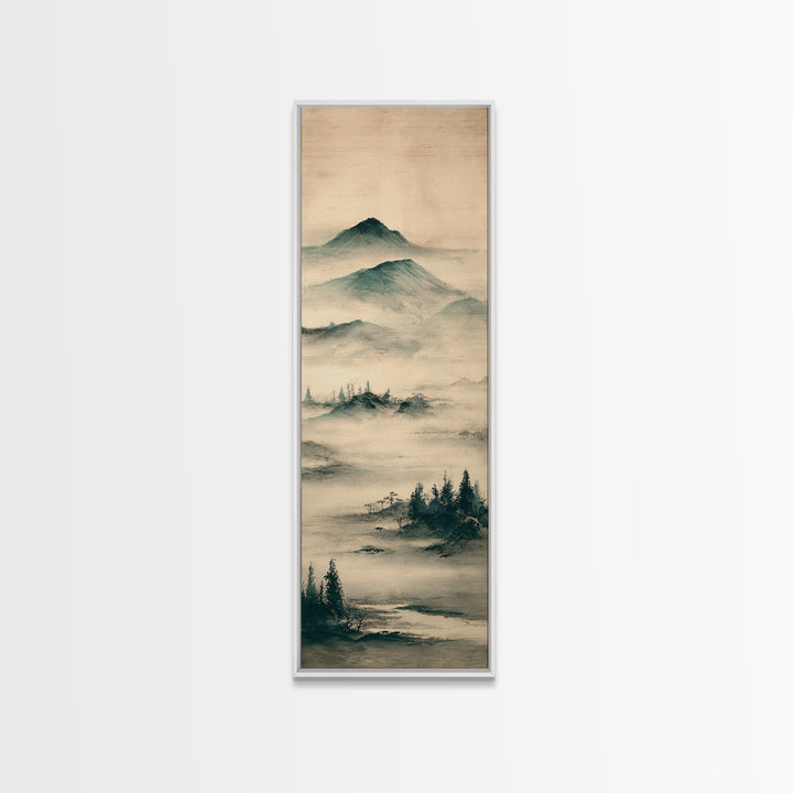 Japanese Ink Landscape Canvas Print, Asian Inspired Art, Farmhouse Wall Art, Living Room Decor, Harmony, Spiritual Wall Art, ASI-1x3-88