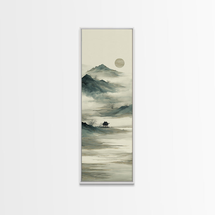 Chinese Mountain Scroll Landscape Canvas Print, Asian Inspired Art, Digital Download Art, Living Room Decor, Harmony, ASI-1x3-92