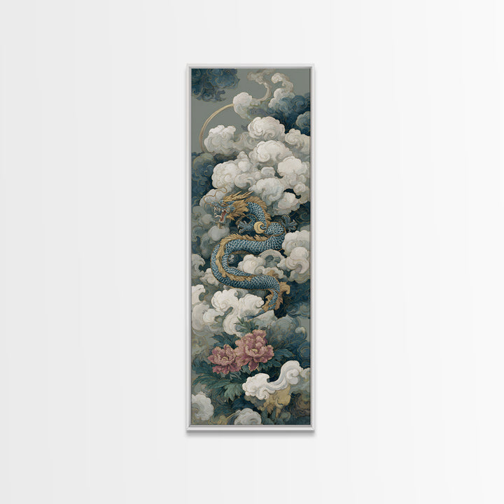 Dragon Curling Through Clouds Canvas Print, Asian Inspired Art, Spiritual Wall Art, Living Room Decor, Oil Painting, Harmony, ASI-1x3-97