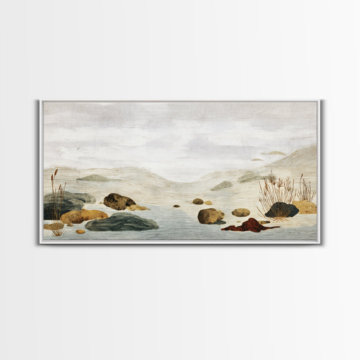 Zen Rock Garden Abstraction Framed Canvas Print, Asian Inspired Art, Art Print, Living Room Decor, Watercolor Art, Harmony, ASI-2x1-34