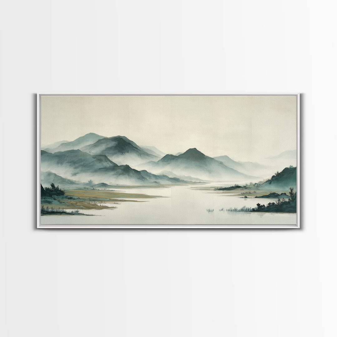 Japanese Ink Landscape Canvas Print, Asian Inspired Art, Wall Decor, Living Room Decor, Fine Art, Harmony, Farmhouse Wall Art, ASI-2x1-48