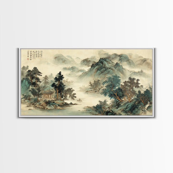 Chinese Mountain Scroll Landscape Canvas Print, Asian Inspired Art, Farmhouse Wall Art, Living Room Decor, Fine Art, Harmony, ASI-2x1-76