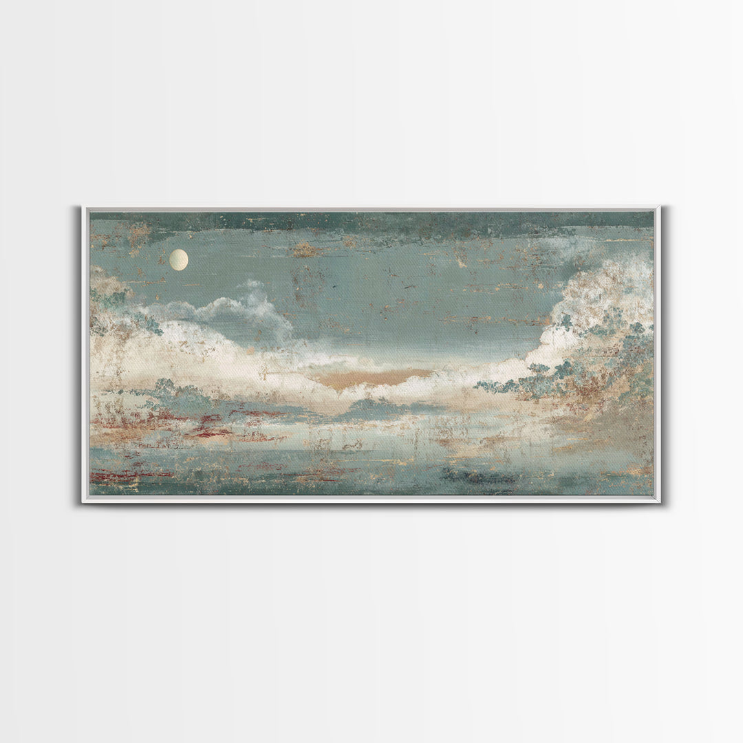 Crane and Moon Composition Framed Canvas Print, Asian Inspired Art, Bedroom Wall Decor, Living Room Decor, Oil Painting, ASI-2x1-92