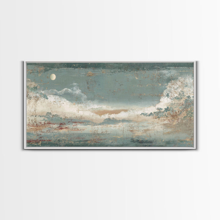 Crane and Moon Composition Framed Canvas Print, Asian Inspired Art, Bedroom Wall Decor, Living Room Decor, Oil Painting, ASI-2x1-92