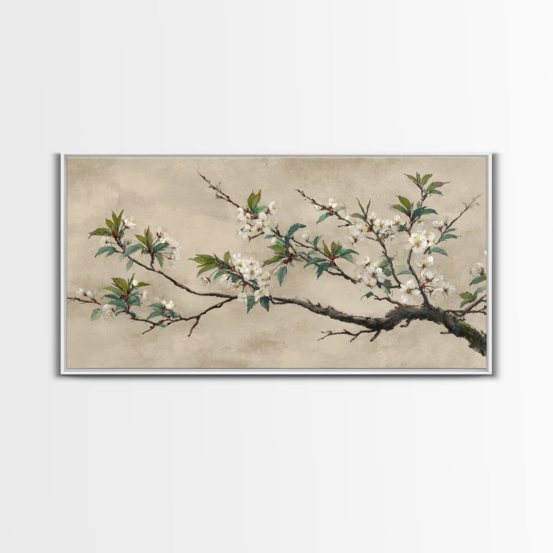 Cherry Blossom Branch Framed Canvas Print, Asian Inspired Art, Asian Art, Living Room Decor, Oil Painting, Harmony, ASI-2x1-95