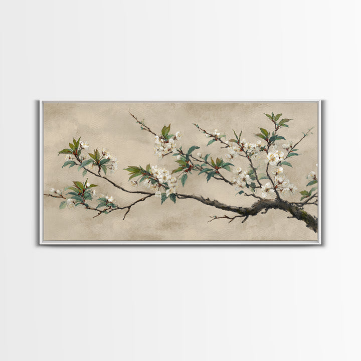 Cherry Blossom Branch Framed Canvas Print, Asian Inspired Art, Asian Art, Living Room Decor, Oil Painting, Harmony, ASI-2x1-95