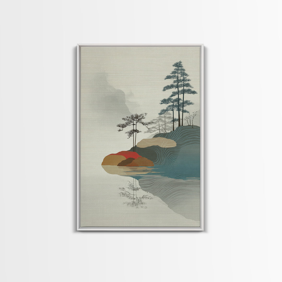 Zen Rock Garden Abstraction Framed Canvas Print, Asian Inspired Art, Textured Painting, Living Room Decor, Fine Art, Harmony, ASI-2x3-22