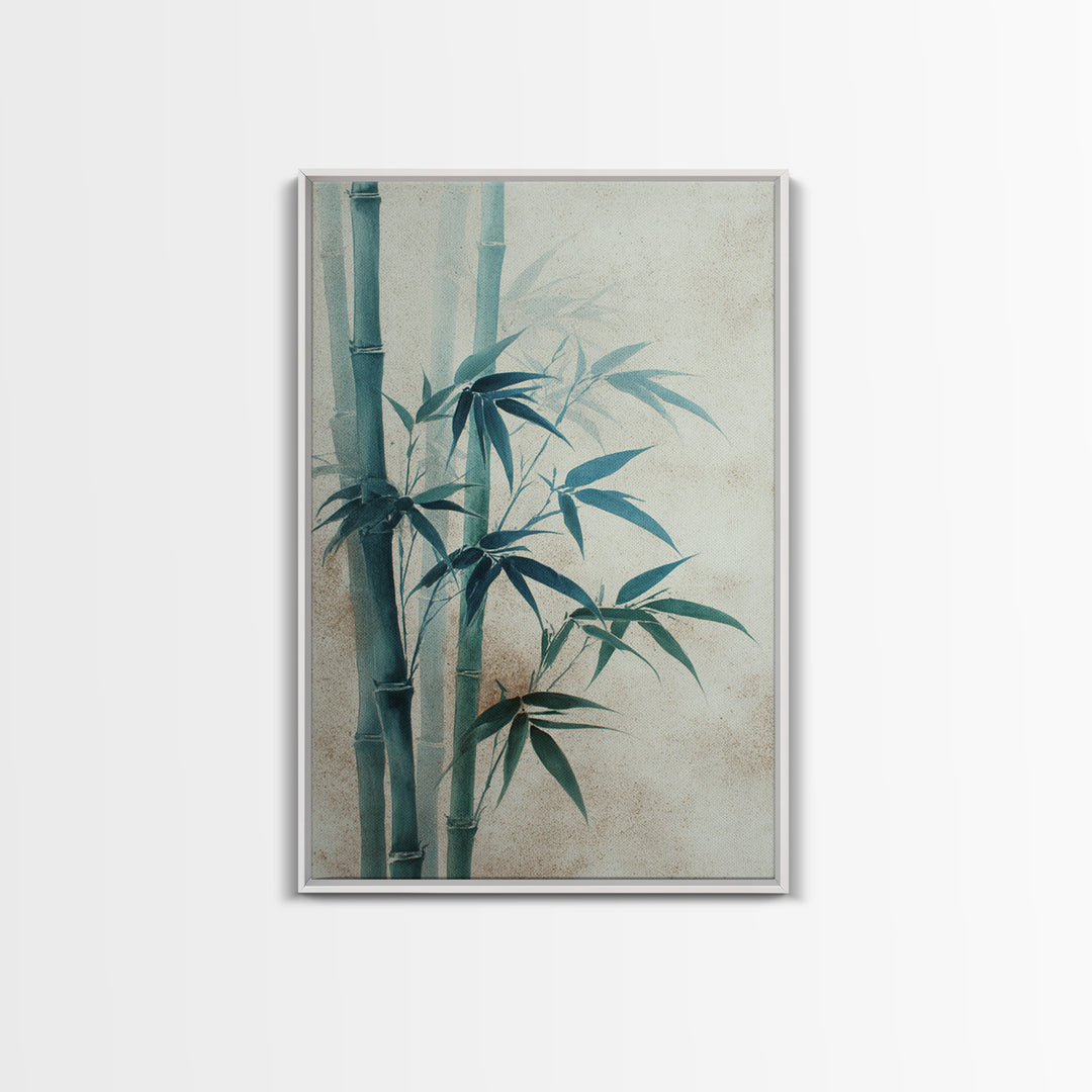Minimal Bamboo Stalks Framed Canvas Print, Asian Inspired Art, Statement Artwork, Living Room Decor, Fine Art, Harmony, ASI-2x3-4