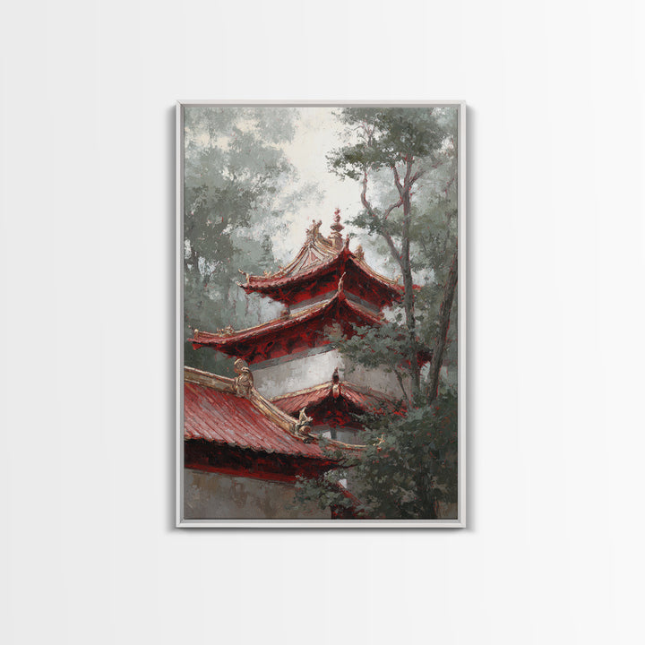 Temple Roof Detail Framed Canvas Print, Asian Inspired Art, Textured Painting, Living Room Decor, Harmony, Unique Wall Art, ASI-2x3-55