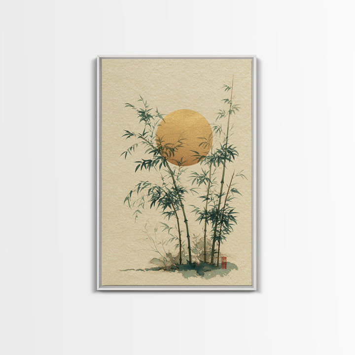 Golden Moon Behind Bamboo Silhouettes Canvas Print, Asian Inspired Art, Living Room Decor, Fine Art, Harmony, Floral Art, ASI-2x3-61