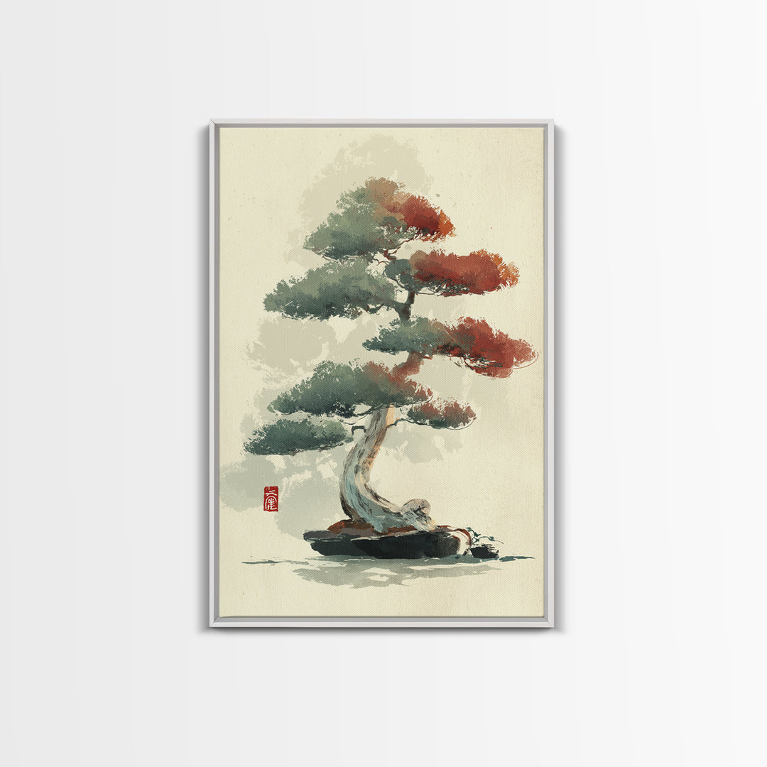 Bonsai Tree Study Framed Canvas Print, Asian Inspired Art, Art Nouveau, Living Room Decor, Fine Art, Harmony, Indian Art, ASI-2x3-90