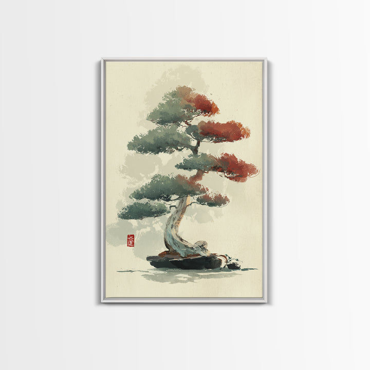 Bonsai Tree Study Framed Canvas Print, Asian Inspired Art, Art Nouveau, Living Room Decor, Fine Art, Harmony, Indian Art, ASI-2x3-90