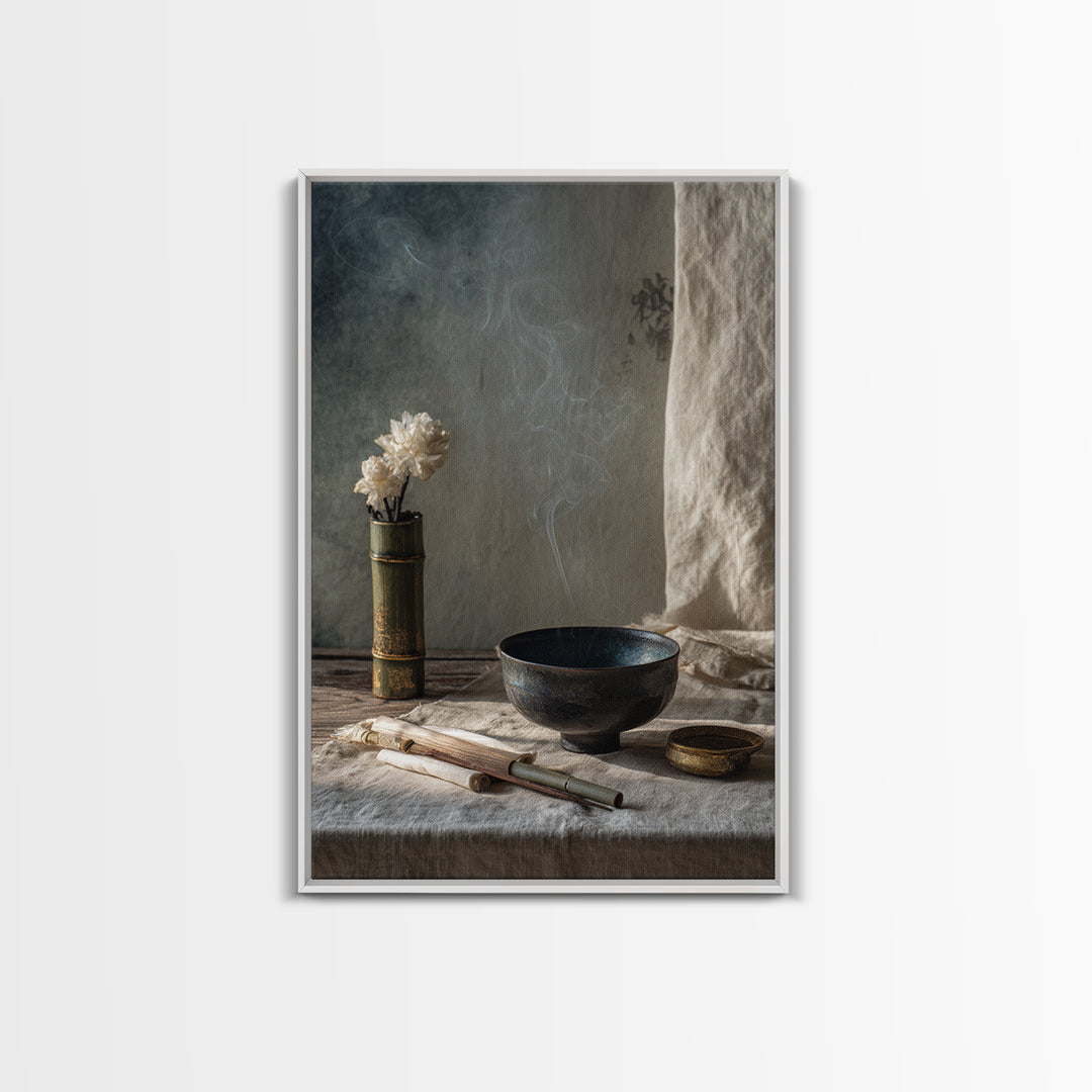 Tea Bowl and Steam Still Life on Canvas Print, Asian Inspired Art, Asian, Living Room Decor, Oil Painting, Harmony, ASI-2x3-95