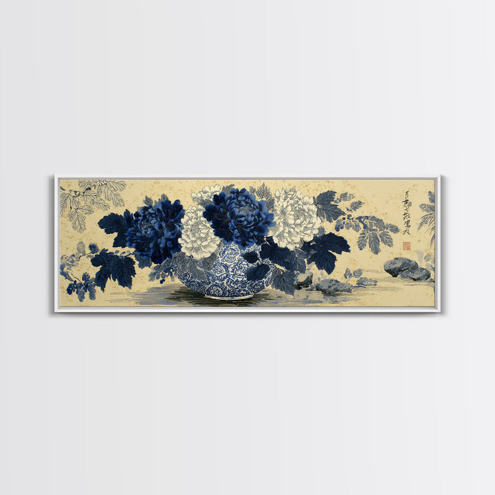 Blue and White Porcelain Vase Canvas Print, Asian Inspired Art, Japanese Wall Art, Living Room Decor, Fine Art, Harmony, ASI-3x1-13