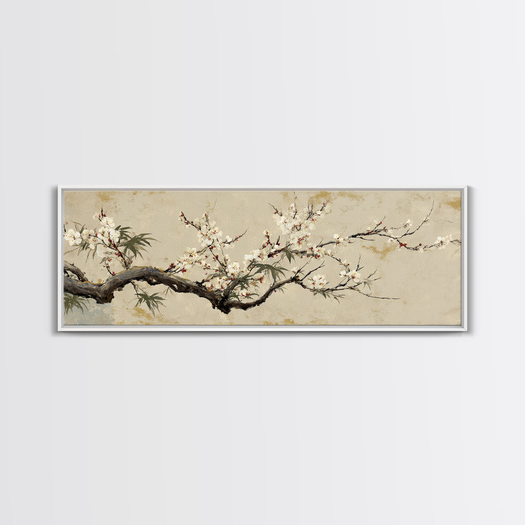 Cherry Blossom Branch Framed Canvas Print, Asian Inspired Art, Printable Art, Living Room Decor, Harmony, Neutral Wall Art, ASI-3x1-67