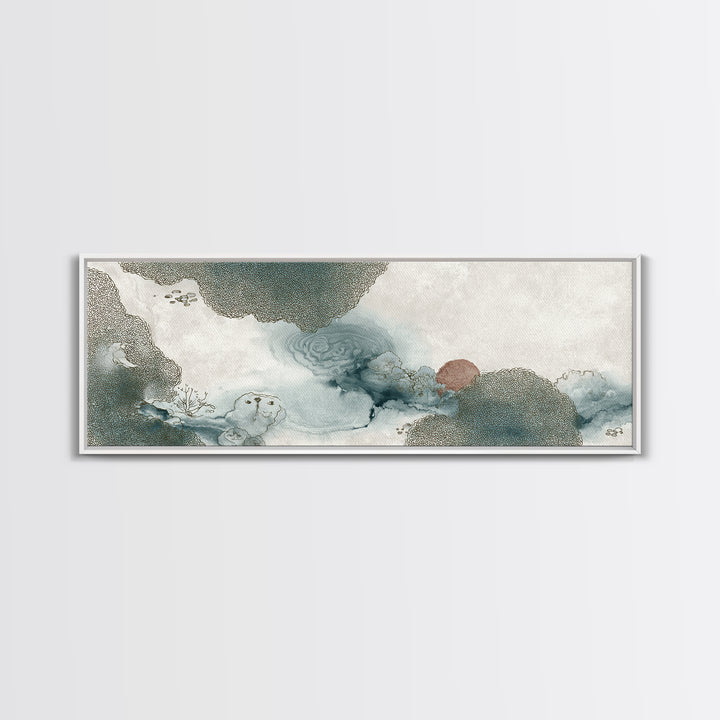 Zen Rock Garden Abstraction Canvas Print, Asian Inspired Art, Living Room Decor, Oil Painting, Harmony, Japandi Wall Art, ASI-3x1-78