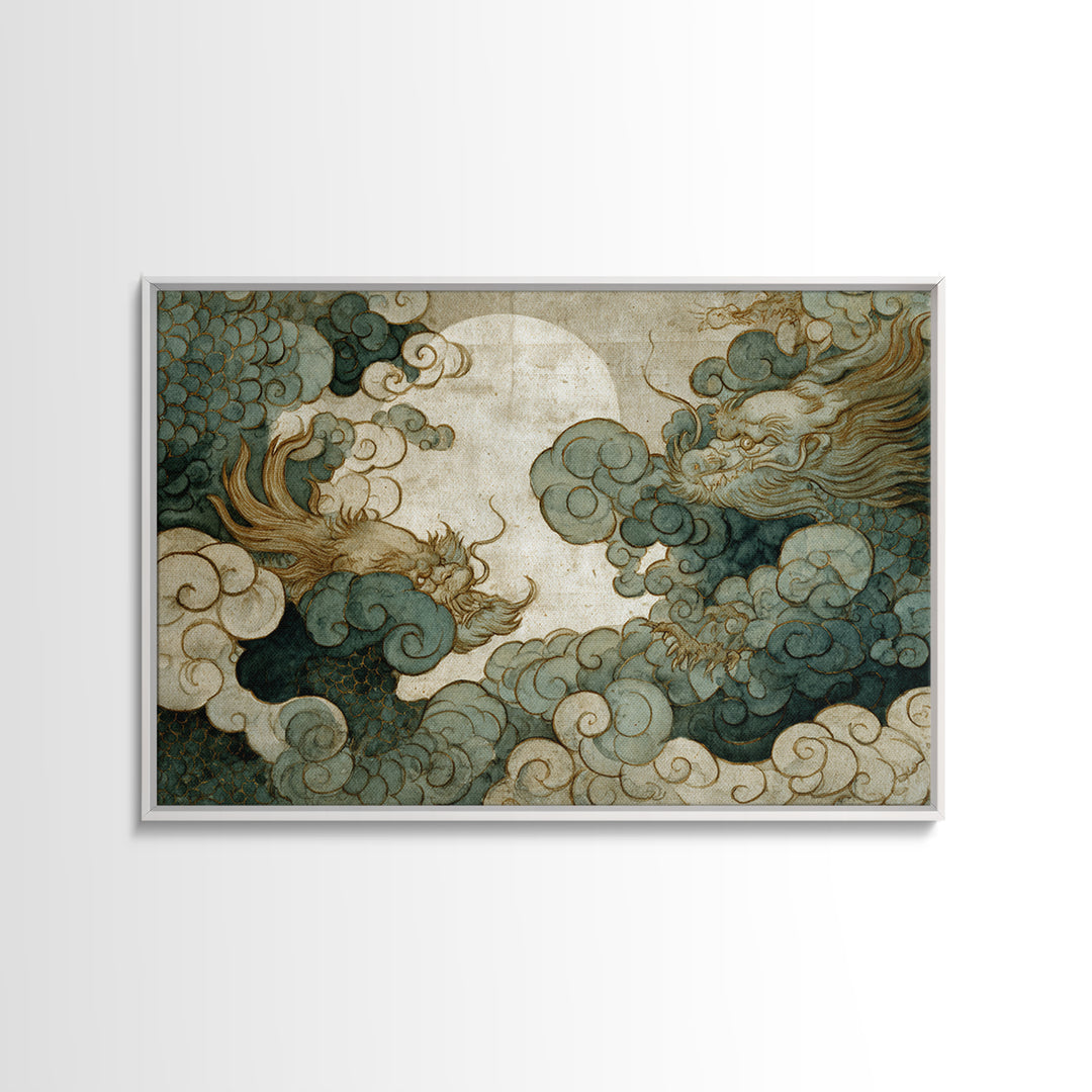 Dragon Curling Through Clouds Canvas Print, Asian Inspired Art, Digital Download Art, Living Room Decor, Fine Art, Harmony, ASI-3x2-17