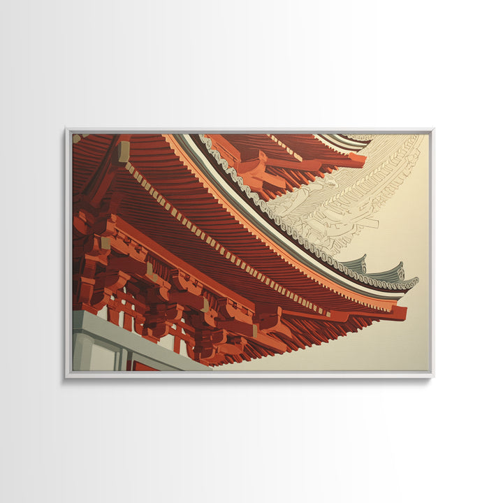 Temple Roof Detail Framed Canvas Print, Asian Inspired Art, Indian Art, Living Room Decor, Fine Art, Harmony, Neutral Decor, ASI-3x2-27