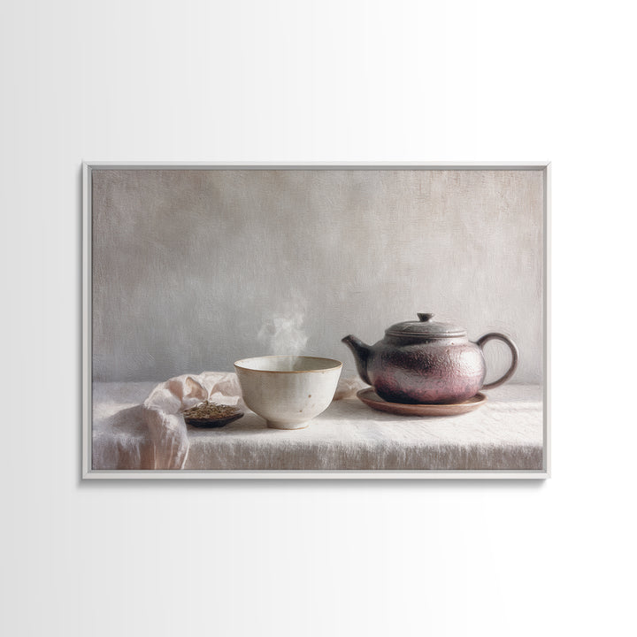 Tea Bowl and Steam Still Life on Canvas Print, Asian Inspired Art, Asian Art, Living Room Decor, Fine Art, Harmony, ASI-3x2-43