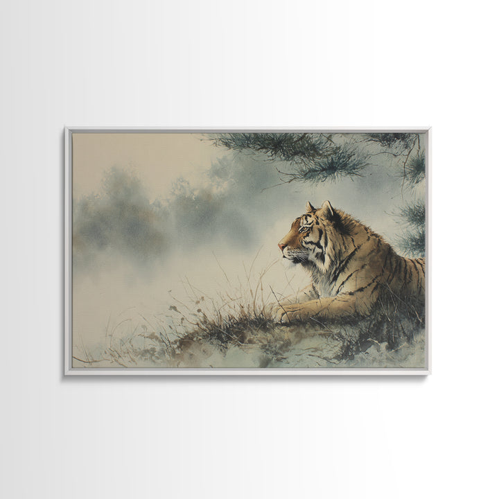 Tiger Portrait with Expressive Brush Ink Energy Canvas Print, Asian Inspired Art, Neutral Wall Art, Living Room Decor, Harmony, ASI-3x2-44