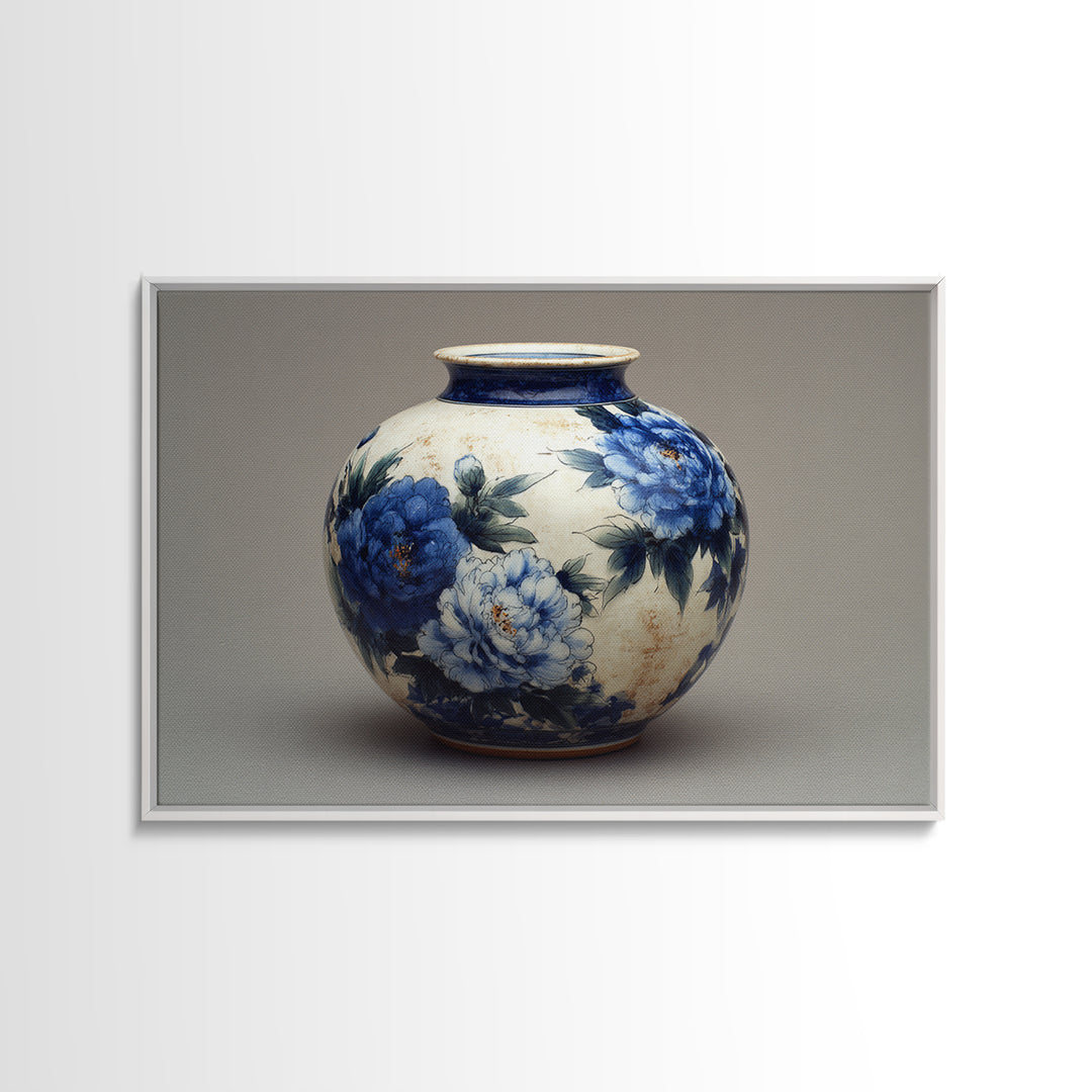 Blue and White Porcelain Vase Canvas Print, Asian Inspired Art, Digital Art Print, Living Room Decor, Fine Art, Harmony, ASI-3x2-73