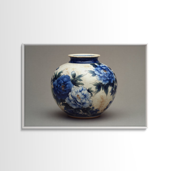 Blue and White Porcelain Vase Canvas Print, Asian Inspired Art, Digital Art Print, Living Room Decor, Fine Art, Harmony, ASI-3x2-73