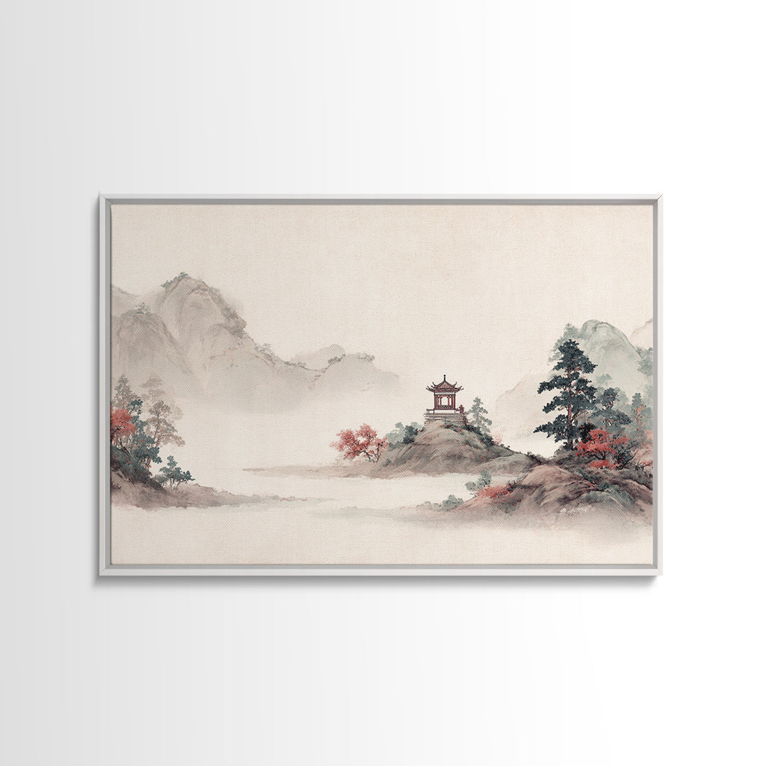 Chinese Mountain Scroll Landscape Canvas Print, Asian Inspired Art, Boho Decor, Living Room Decor, Fine Art, Harmony, ASI-3x2-84
