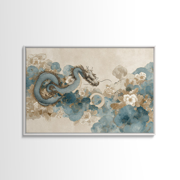 Dragon Curling Through Clouds Canvas Print, Asian Inspired Art, Spiritual Wall Art, Living Room Decor, Oil Painting, Harmony, ASI-3x2-89