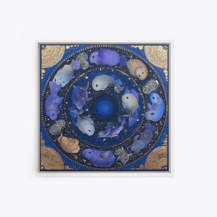 Twelve Zodiac Animals Arranged Framed Canvas Print, Astrology Art, Digital Wall Art, Living Room Decor, Oil Painting, Zodiac, AST-1x1-28