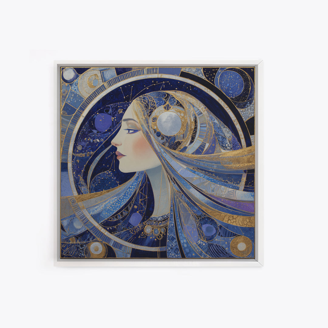 Moon Goddess with Flowing Hair and Constellations Canvas Print, Astrology Art, Boho Decor, Living Room Decor, Fine Art, Zodiac, AST-1x1-3