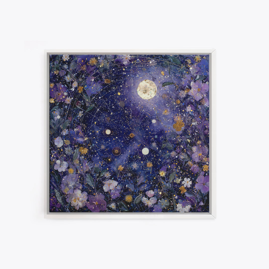 Dreamlike Night Garden Framed Canvas Print, Astrology Art, Astronomy Print, Living Room Decor, Oil Painting, Zodiac, AST-1x1-46