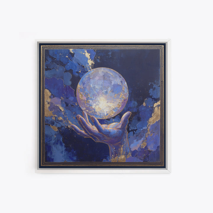 Tarot Cosmic Hand Holding a Glowing Star Framed Canvas Print, Astrology Art, Leo Astrology, Living Room Decor, Watercolor Art, AST-1x1-6