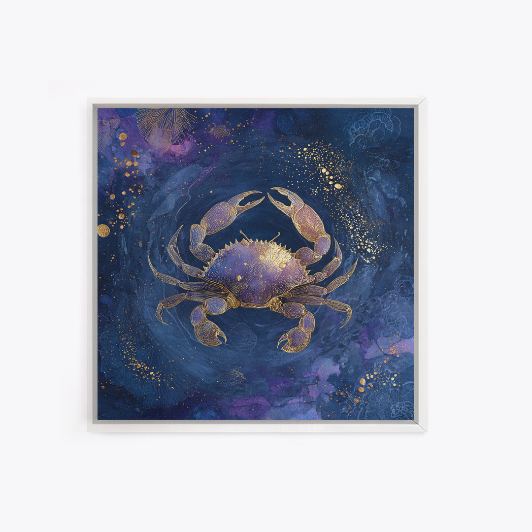 Celestial Crab under Glowing Ocean Moonlight Canvas Print, Astrology Art, Minimalist Decor, Living Room Decor, Zodiac, AST-1x1-88