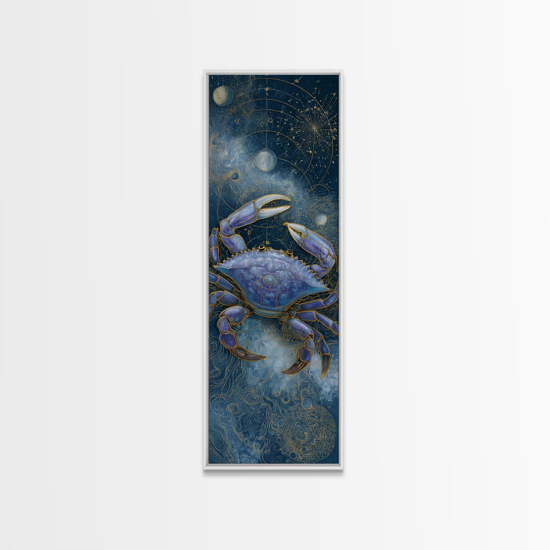 Celestial Crab under Glowing Ocean Moonlight Canvas Print, Astrology Art, Minimalist Decor, Living Room Decor, Zodiac, AST-1x3-4